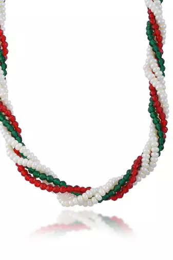 Natural pearl ruby emerald beaded necklace for women