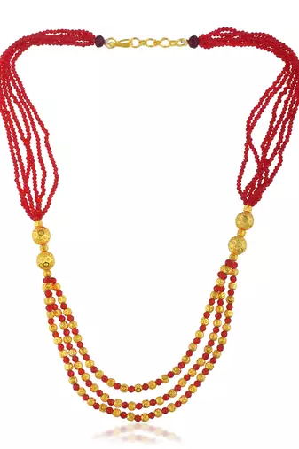 Created ruby brass goldplated beads multistrand necklace for women
