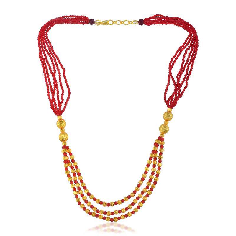 Created ruby brass goldplated beads multistrand necklace for women