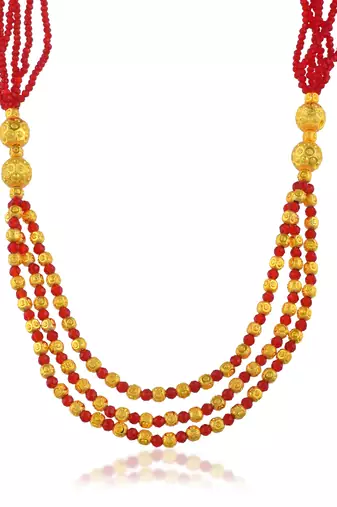 Created ruby brass goldplated beads multistrand necklace for women