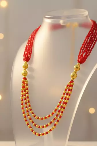 Created ruby brass goldplated beads multistrand necklace for women