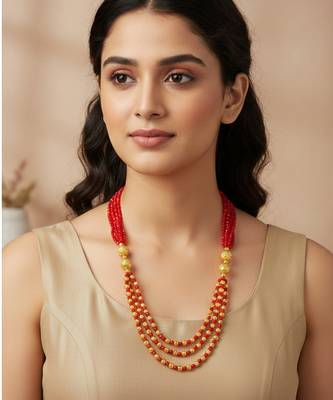 Created ruby brass goldplated beads multistrand necklace for women 4