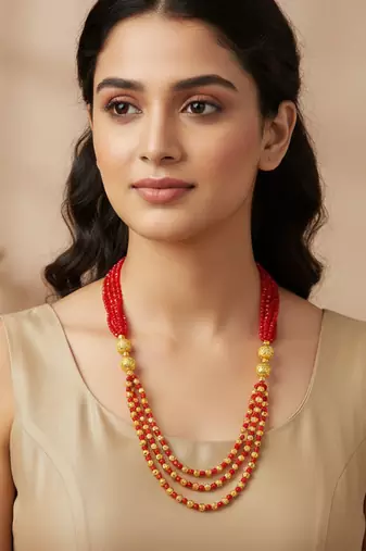 Created ruby brass goldplated beads multistrand necklace for women
