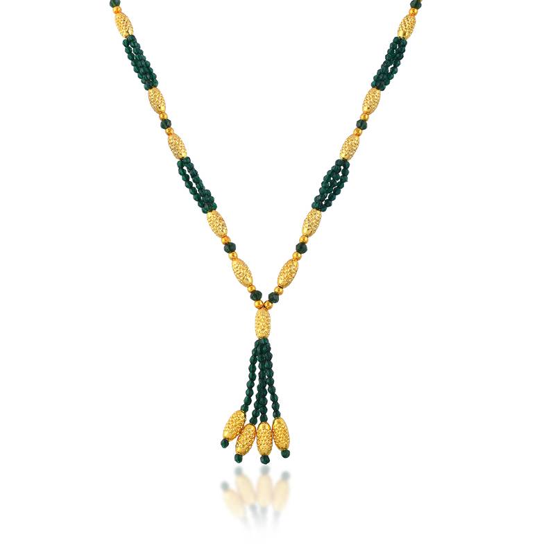 Natural emerald brass gold bead necklace for women