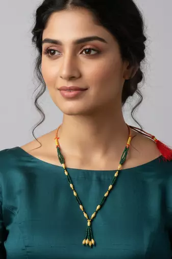 Natural emerald brass gold bead necklace for women