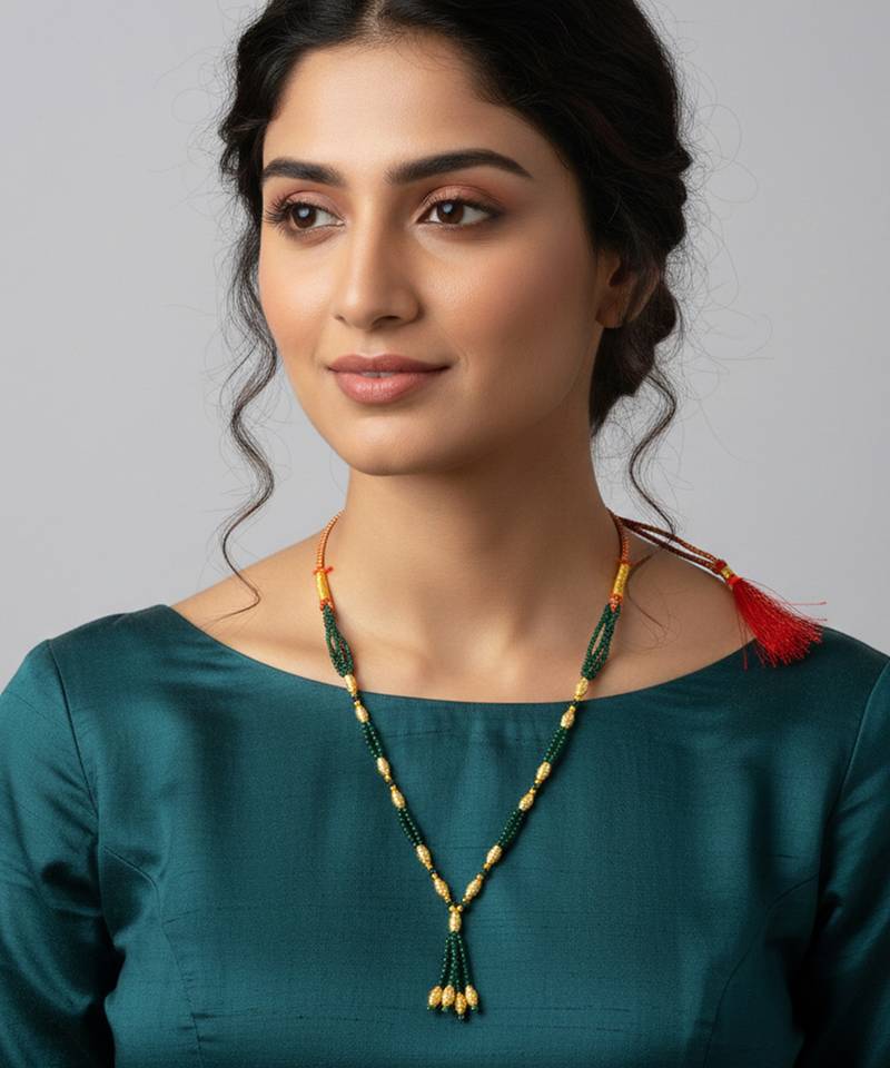 Natural emerald brass gold bead necklace for women