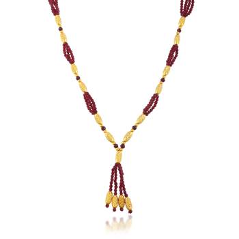 Brass gold beads natural ruby necklace for women adjustable size 2