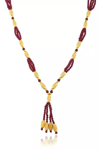 Brass gold beads natural ruby necklace for women adjustable size
