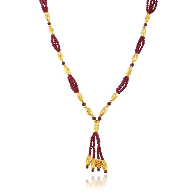 Brass gold beads natural ruby necklace for women adjustable size