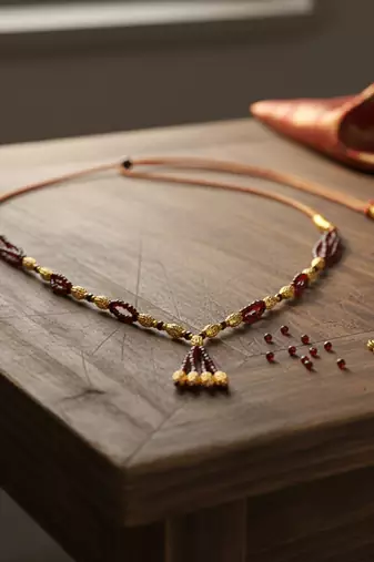 Brass gold beads natural ruby necklace for women adjustable size