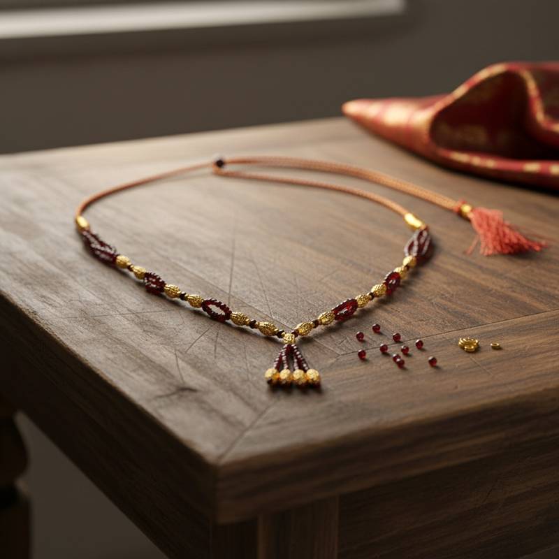 Brass gold beads natural ruby necklace for women adjustable size