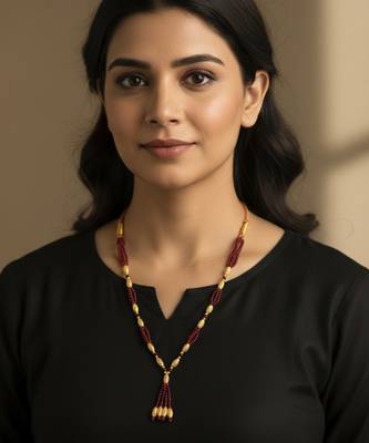 Brass gold beads natural ruby necklace for women adjustable size 4