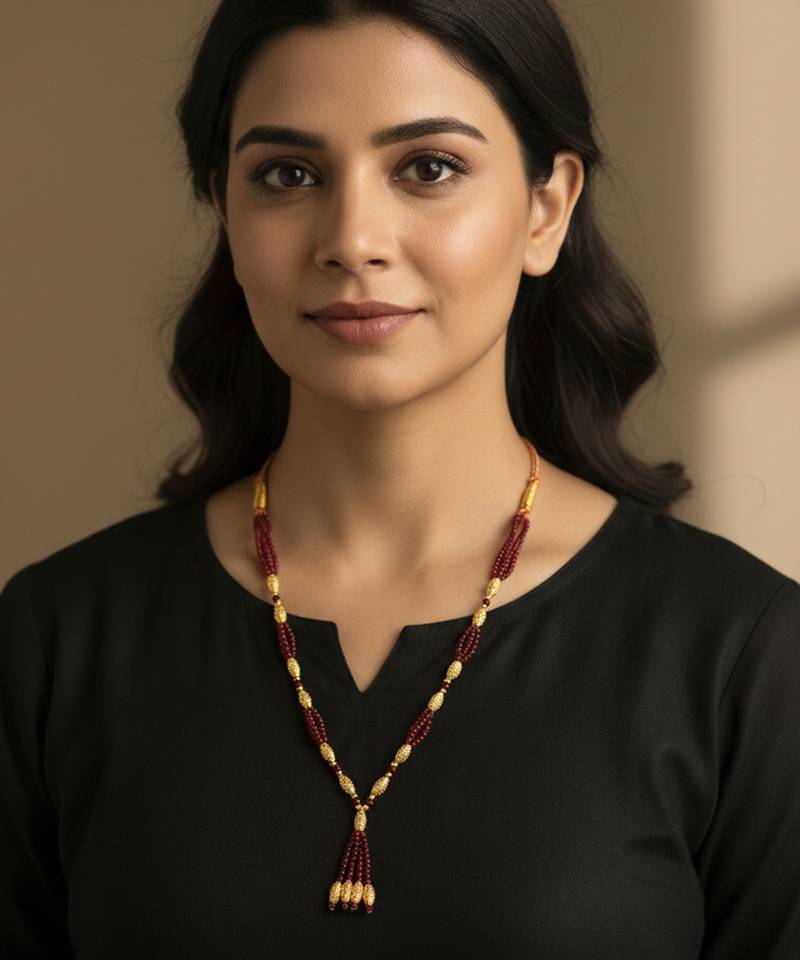 Brass gold beads natural ruby necklace for women adjustable size