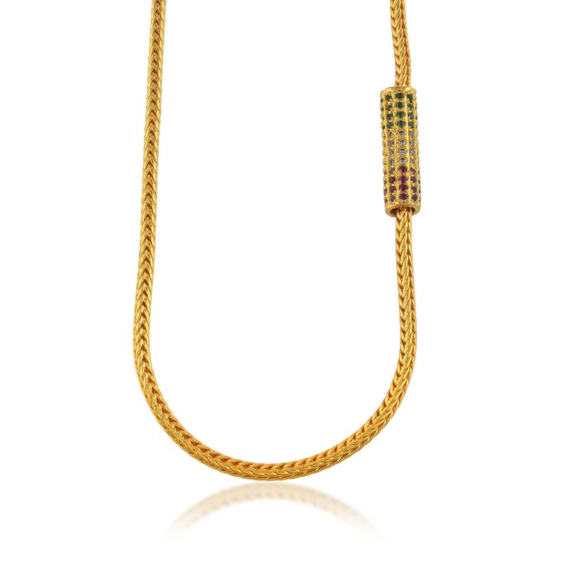 Brass gold natural ruby emerald diamond kakinada necklace chain for women traditional bridal jewellery