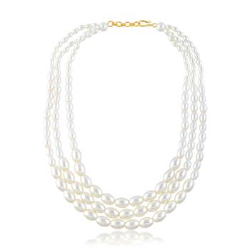 Cultured white pearl triple liner necklace for women 1