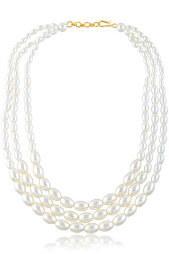 Cultured white pearl triple liner necklace for women