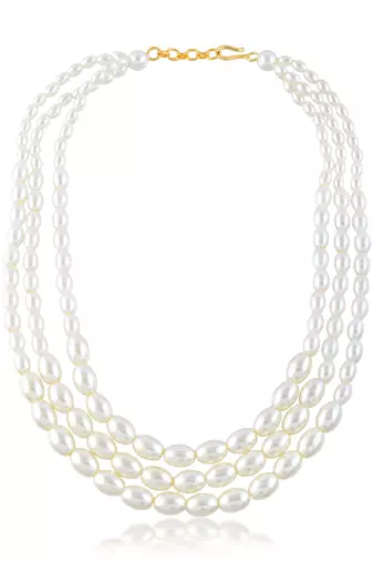 Cultured white pearl triple liner necklace for women
