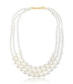 Cultured white pearl triple liner necklace for women