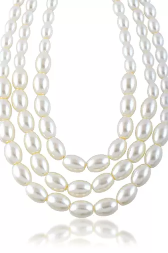 Cultured white pearl triple liner necklace for women