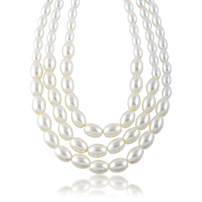 Cultured white pearl triple liner necklace for women