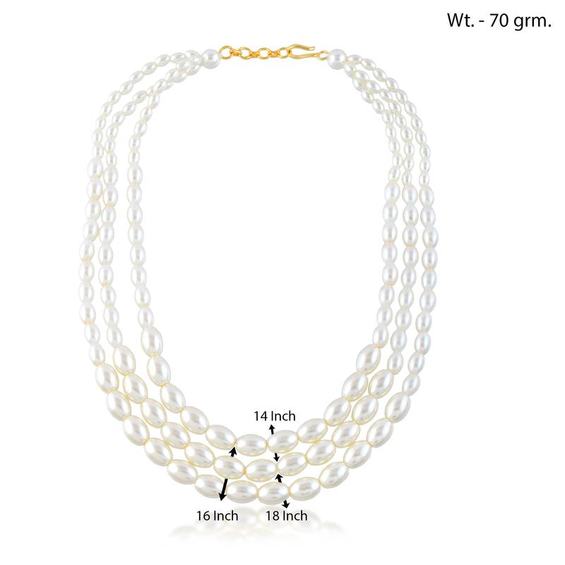Cultured white pearl triple liner necklace for women