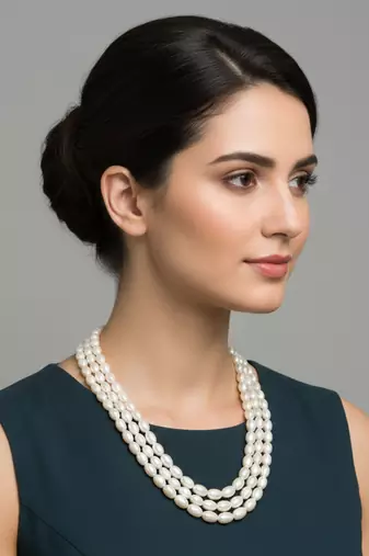 Cultured white pearl triple liner necklace for women