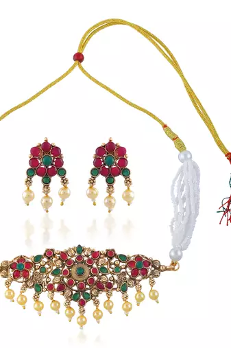 Brass gold antique finish traditional necklace for women