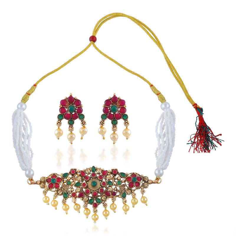 Brass gold antique finish traditional necklace for women