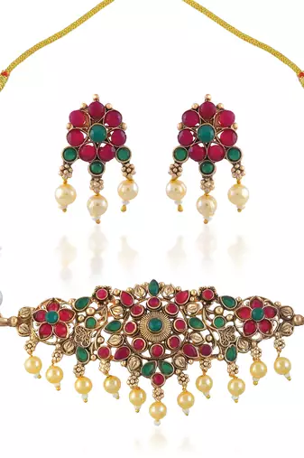 Brass gold antique finish traditional necklace for women