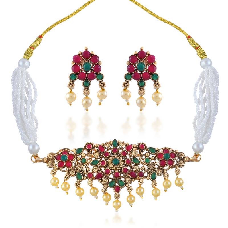 Brass gold antique finish traditional necklace for women