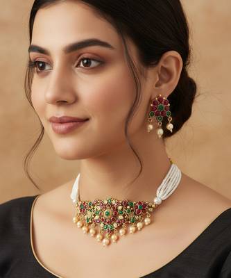 Brass gold antique finish traditional necklace for women 1