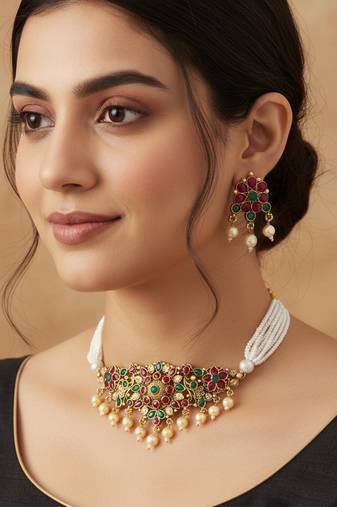 Brass gold antique finish traditional necklace for women