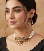 Brass gold antique finish traditional necklace for women