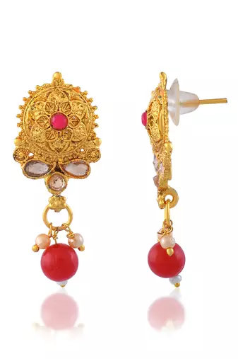 Brass gold pearl beaded necklace set for women