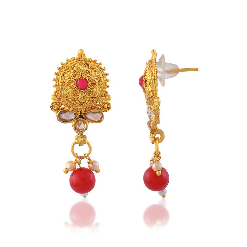 Brass gold pearl beaded necklace set for women