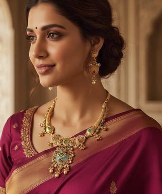Brass micron gold handmade meenakari traditional necklace set for women 1