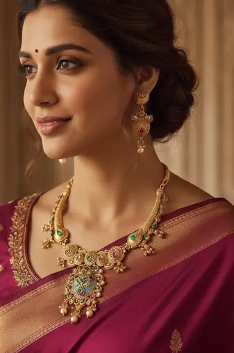 Brass micron gold handmade meenakari traditional necklace set for women