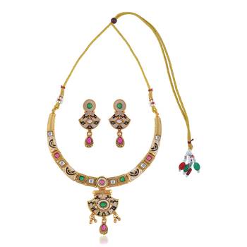 Brass micron gold handmade thewa work necklace set for women 2
