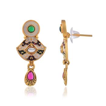 Brass micron gold handmade thewa work necklace set for women 4