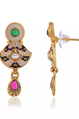 Brass micron gold handmade thewa work necklace set for women