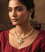 Brass micron gold handmade thewa work necklace set for women