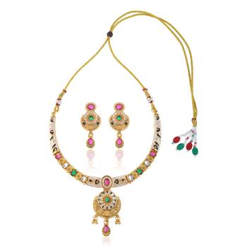 Brass gold kundan meenakari thewa necklace set for women 2