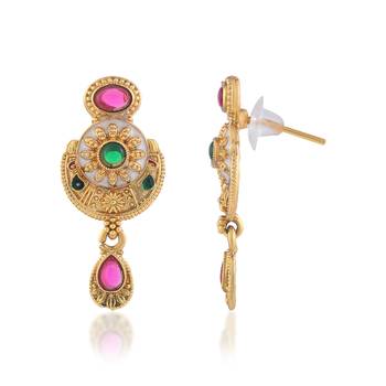Brass gold kundan meenakari thewa necklace set for women 4