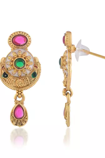 Brass gold kundan meenakari thewa necklace set for women