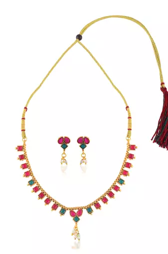 Brass gold imitation ruby emerald necklace set for women