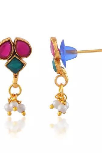 Brass gold imitation ruby emerald necklace set for women