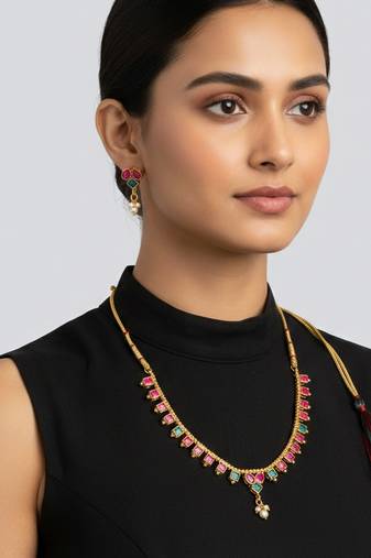 Brass gold imitation ruby emerald necklace set for women