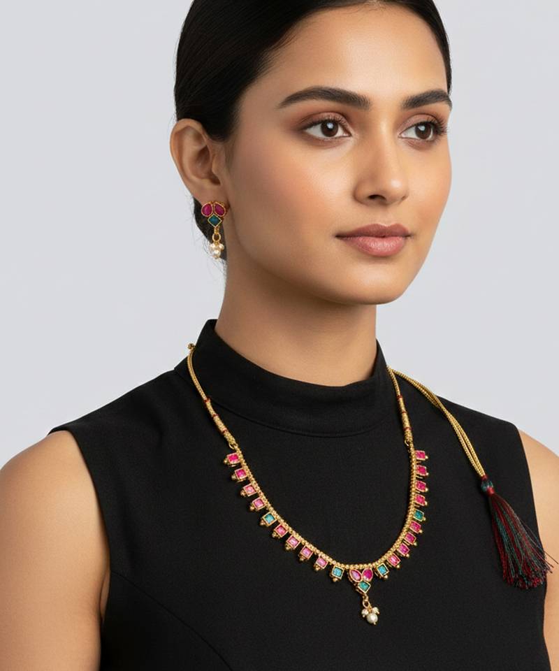 Brass gold imitation ruby emerald necklace set for women