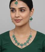 Brass silver plated peacock feather motif necklace set for women