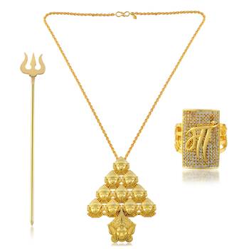 Brass gold plated durga ma finger ring, trishul,  pendant combo 1